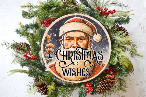 Christmas Wishes Rustic Santa Round Sublimation Sublimation Jagonath Roy 