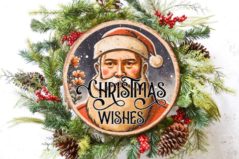 Christmas Wishes Rustic Santa Round Sublimation Sublimation Jagonath Roy 