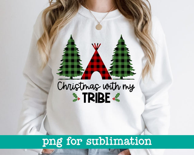 Christmas with my tribe png, Christmas png, Buffalo plaid png, Christmas designs, Christmas print, Digital downloads, Christmas saying Sublimation MAKStudion 