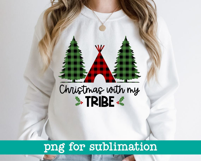 Christmas with my tribe png, Christmas png, Buffalo plaid png, Christmas designs, Christmas print, Digital downloads, Christmas saying Sublimation MAKStudion 