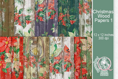 Christmas Wood Papers 01 Digital Pattern QueenBrat Digital Designs 