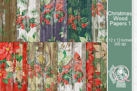 Christmas Wood Papers 01 Digital Pattern QueenBrat Digital Designs 