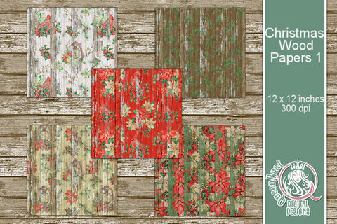 Christmas Wood Papers 01 Digital Pattern QueenBrat Digital Designs 