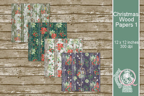 Christmas Wood Papers 01 Digital Pattern QueenBrat Digital Designs 