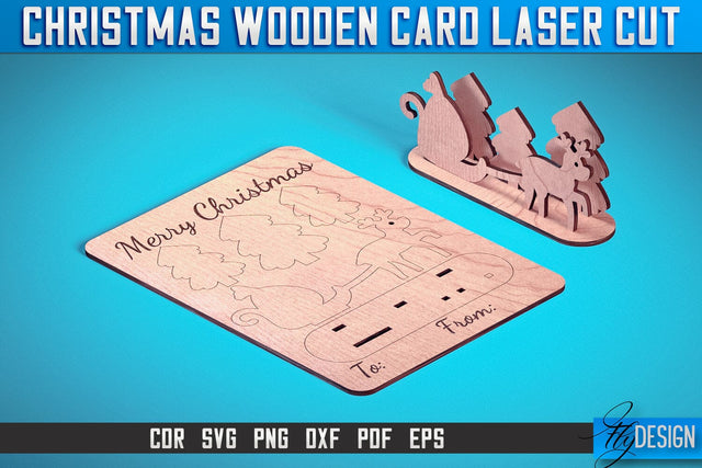 Christmas Wooden Card Laser Cut SVG | Christmas Laser Cut SVG Design | CNC Files SVG Fly Design 