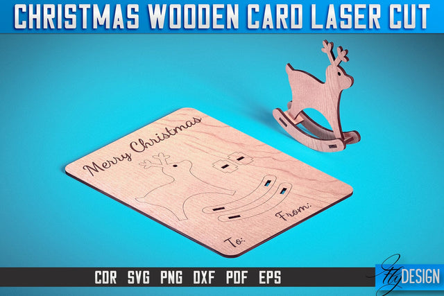 Christmas Wooden Card Laser Cut SVG | Christmas Laser Cut SVG Design | CNC Files SVG Fly Design 
