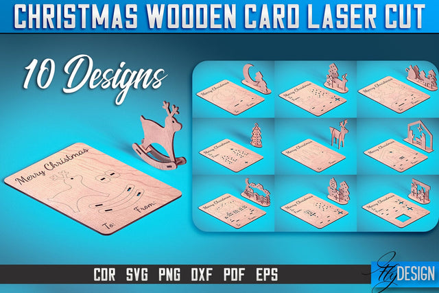 Christmas Wooden Card Laser Cut SVG | Christmas Laser Cut SVG Design | CNC Files SVG Fly Design 