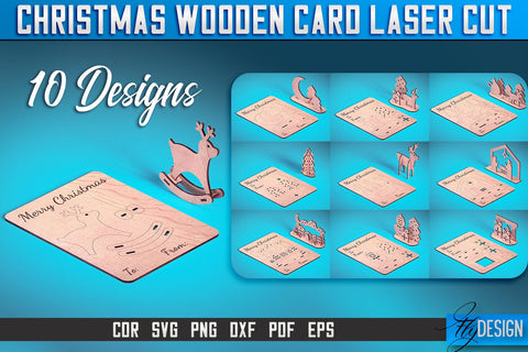 Christmas Wooden Card Laser Cut SVG | Christmas Laser Cut SVG Design | CNC Files SVG Fly Design 