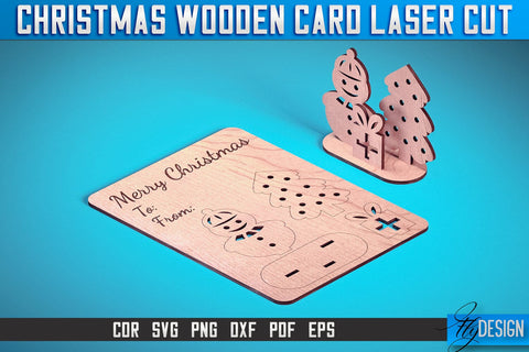 Christmas Wooden Card Laser Cut SVG | Christmas Laser Cut SVG Design | CNC Files SVG Fly Design 
