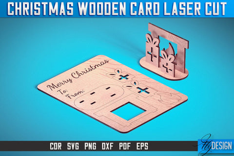 Christmas Wooden Card Laser Cut SVG | Christmas Laser Cut SVG Design | CNC Files SVG Fly Design 