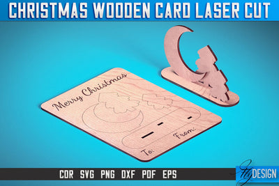 Christmas Wooden Card Laser Cut SVG | Christmas Laser Cut SVG Design | CNC Files SVG Fly Design 