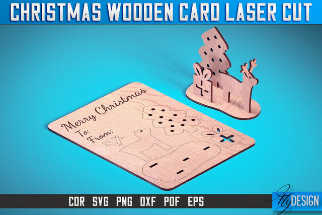 Christmas Wooden Card Laser Cut SVG | Christmas Laser Cut SVG Design | CNC Files SVG Fly Design 