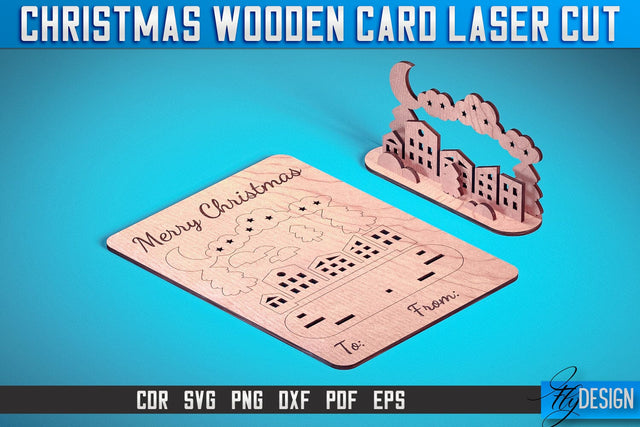 Christmas Wooden Card Laser Cut SVG | Christmas Laser Cut SVG Design | CNC Files SVG Fly Design 