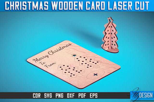 Christmas Wooden Card Laser Cut SVG | Christmas Laser Cut SVG Design | CNC Files SVG Fly Design 