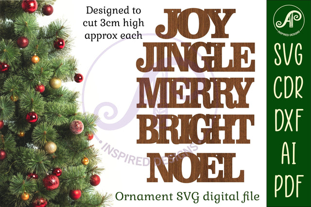 Christmas word ornaments, SVG file. vector file SVG APInspireddesigns 