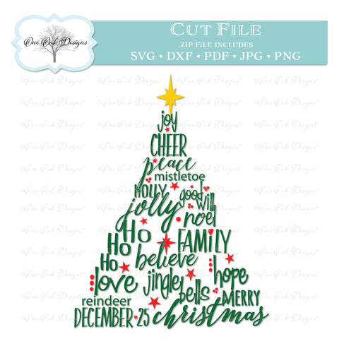 Christmas Word Tree SVG One Oak Designs 