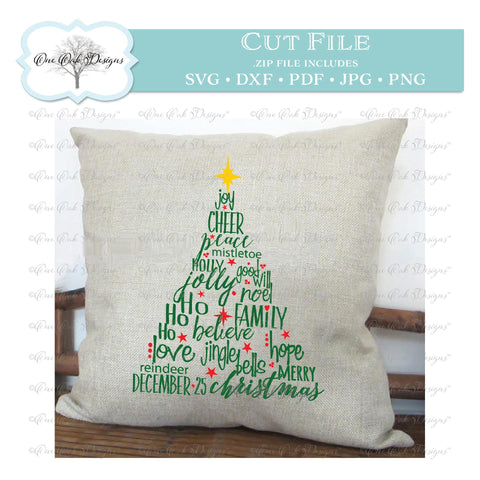 Christmas Word Tree SVG One Oak Designs 