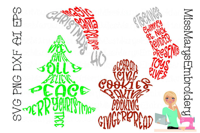 Christmas Words Art SVG MissMarysEmbroidery 