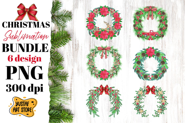 Christmas Wreath Bundle PNG. Christmas round sign 6 design Sublimation Yustaf Art Store 
