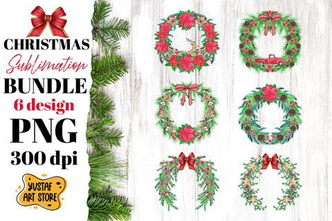 Christmas Wreath Bundle PNG. Christmas round sign 6 design Sublimation Yustaf Art Store 