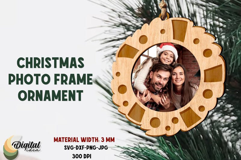 Christmas Wreath. Christmas Photo Frame Ornament. Laser Cut Frame SVG Evgenyia Guschina 