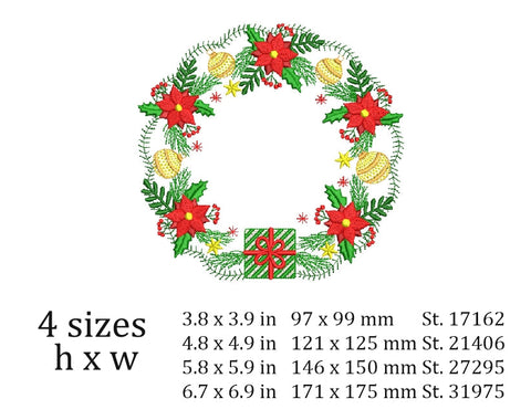Christmas wreath embroidery design , 4 sizes, instant download. Embroidery/Applique DESIGNS ArtEMByNatalia 