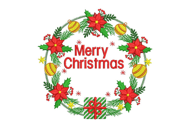 Christmas wreath Machine Embroidery Design, Holiday Embroidery Design, Christmas decor Embroidery Design, Merry Christmas, 4 sizes. Embroidery/Applique DESIGNS ArtEMByNatalia 