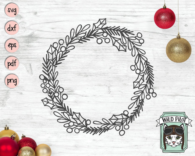 Christmas Wreath Monogram Frame SVG Cut File SVG Wild Pilot 