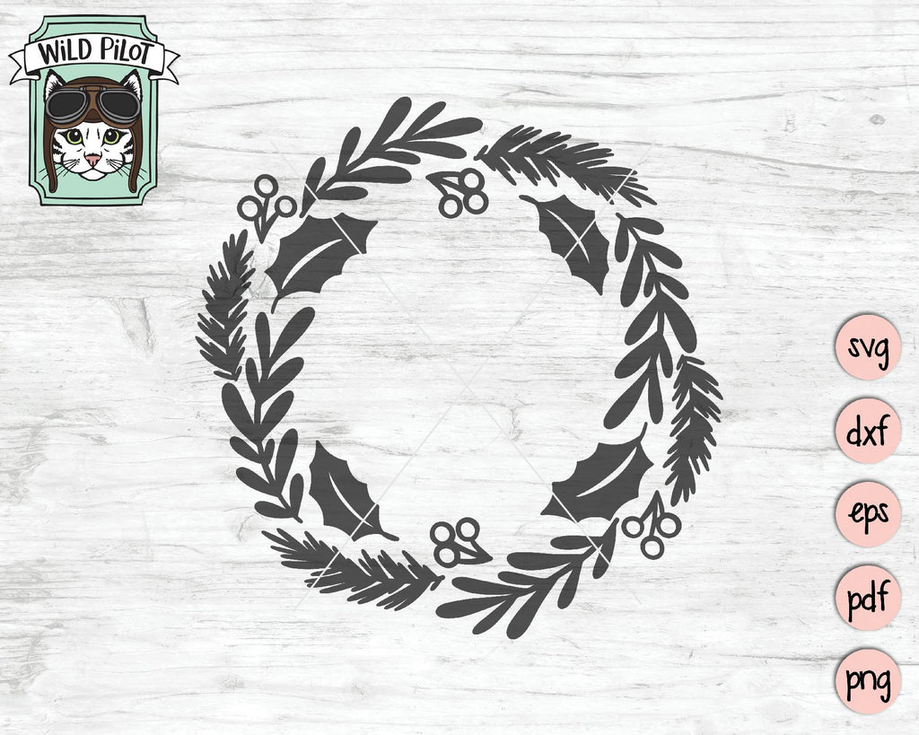 Christmas Wreath Monogram Frame SVG Cut File - So Fontsy