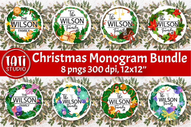Christmas Wreath Monogram Round | Christmas Sublimation Sublimation TatiStudio 
