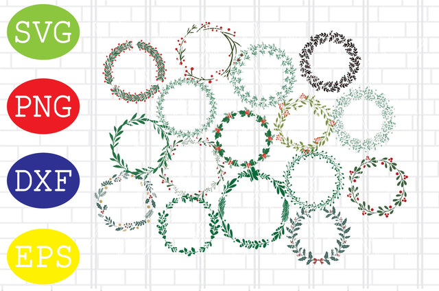 Christmas Wreath Svg Bundle, Floral Wreath Svg, Circle Svg Bundle, Wedding Banner Christmas Border Svg SVG DigitalSvgFiles 