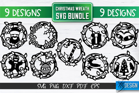 Christmas Wreath SVG Bundle | Xmas Designs | Christmas SVG SVG Fly Design 