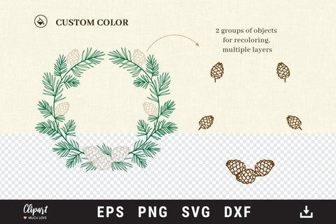 Christmas Wreath SVG, Winter Monogram SVG, Pine tree branch SVG, DXF, Forest wreath SVG ClipartMuchLove 