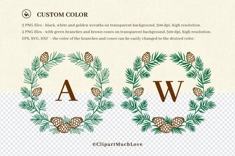 Christmas Wreath SVG, Winter Monogram SVG, Pine tree branch SVG, DXF, Forest wreath SVG ClipartMuchLove 