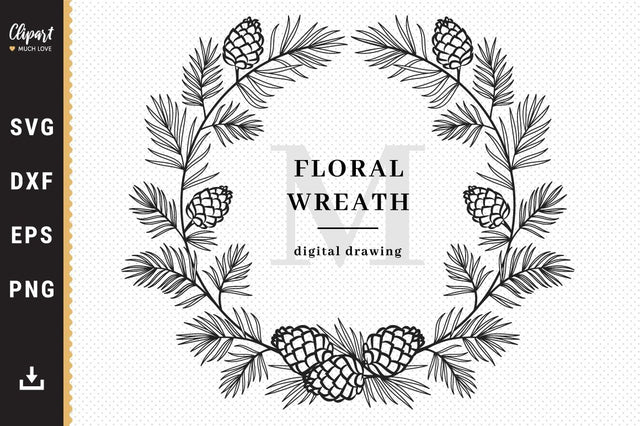 Christmas Wreath SVG, Winter Monogram SVG, Pine tree branch SVG, DXF, Forest wreath SVG ClipartMuchLove 