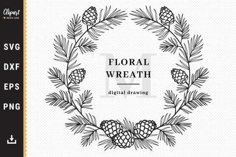 Christmas Wreath SVG, Winter Monogram SVG, Pine tree branch SVG, DXF, Forest wreath SVG ClipartMuchLove 
