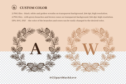 Christmas Wreath SVG, Winter Monogram SVG, Pine tree branch SVG, DXF, Forest wreath SVG ClipartMuchLove 