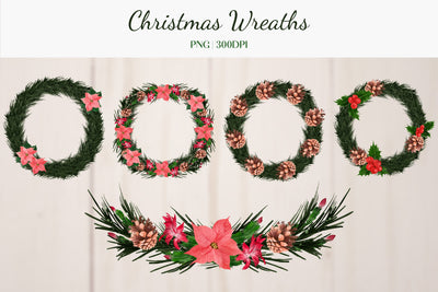 Christmas Wreaths Sublimation Design Bundle - Floral Wreaths Sublimation LuckyTurtleArt 