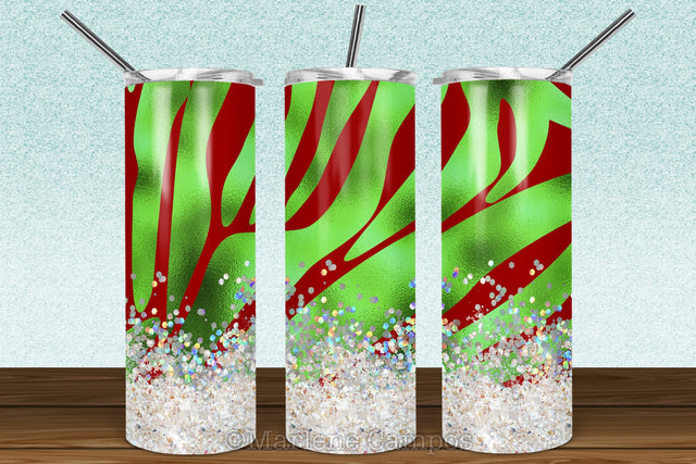 Christmas Zebra 20oz Skinny Tumbler Sublimation | Green Foil and Red Sublimation Marlene Campos 