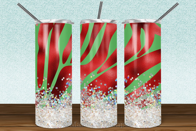 Christmas Zebra 20oz Skinny Tumbler Sublimation | Red foil and Green Sublimation Marlene Campos 