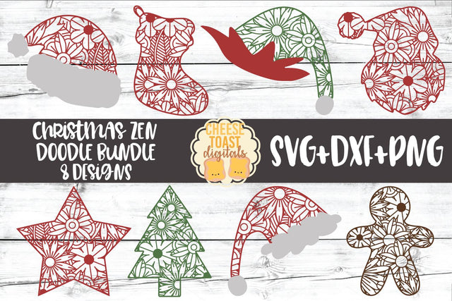 Christmas Zen Doodle Art Bundle - Holiday SVG PNG DXF Cut Files SVG Cheese Toast Digitals