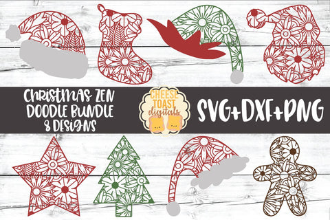 Christmas Zen Doodle Art Bundle - Holiday SVG PNG DXF Cut Files SVG Cheese Toast Digitals 