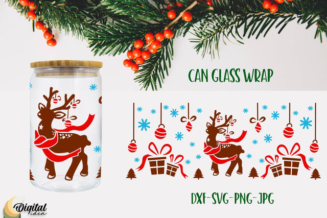 Christmasb Deer SVG Wrap Design. Christmas Can Glass Gifts. SVG Evgenyia Guschina 
