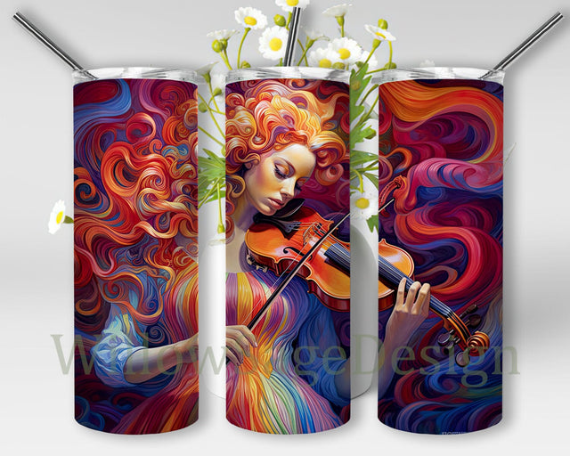 Chromatic Cadence 20oz Skinny Tumbler Png, Psychedelic Colorful Tumbler, Girl Playing Violin Tumbler, Music Tumbler Wrap, Music Lovers, Music Lover Tumbler Wrap Sublimation WillowSageDesign 
