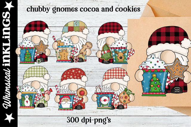 Chubby Gnomes Cocoa and Cookies Sublimation Clipart Sublimation Whimsical Inklings 