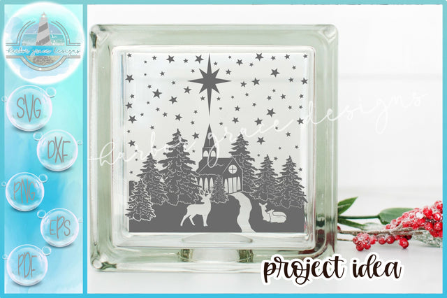 Church with Deer Glass Block Design SVG Dxf Eps PNG files for Cricut Silhouette SVG SVGcraze 