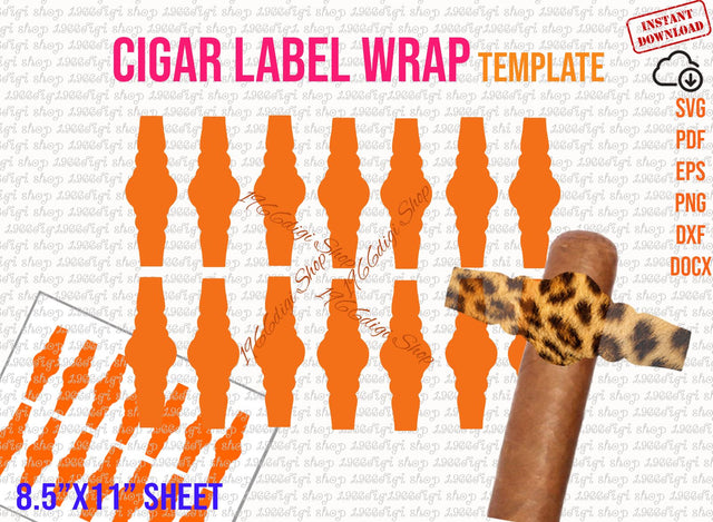 Cigar, Cigar Template, Cigar Wrapper Template, Cigar Wrapper, Cigar Wrap, Cigar Label Template, SVG, DXF, Ms Word Docx, Png, 8.5"x11" sheet SVG 1966digi 