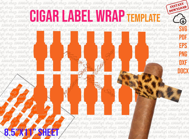 Cigar Template, Cigar Wrapper Template, Cigar Wrapper, Cigar Wrap, Cigar Label Template, SVG, DXF, Ms Word Docx, Png, 8.5"x11" sheet SVG 1966digi 