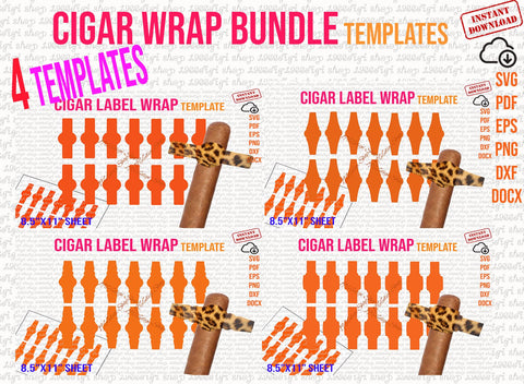 Cigar Wrap Bundle Template, Cigar Wrapper Template, Cigar Wrap, Cigar Wrap, Cigar Label Template, SVG, DXF, Word Docx, Png, 8.5"x11" sheet SVG 1966digi 