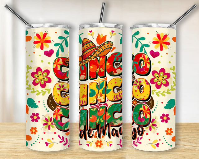 Cinco Cinco Cinco De Mayo 20oz Skinny Tumbler Design Png, Mexican Tumbler Wrap Png, Mexico Tumbler, Cinco De Mayo Tumbler Sublimation BouDesign 